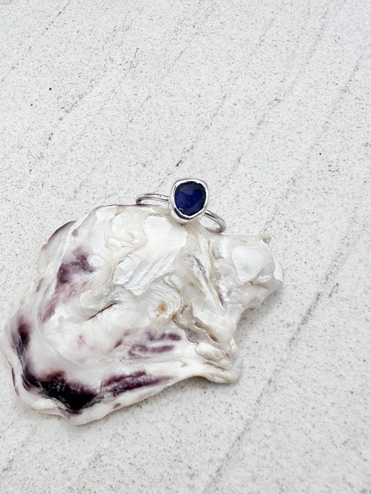 Blue Seaglass Ring in Silver