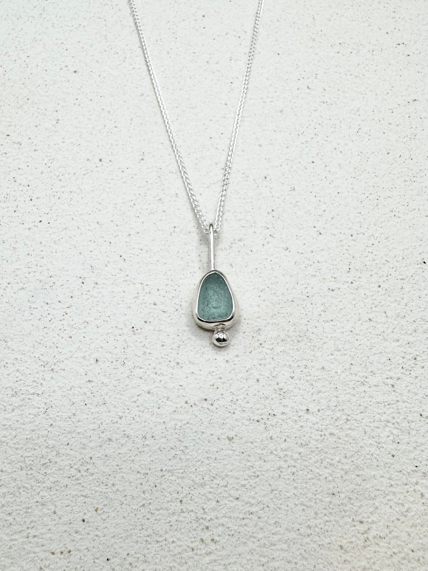 Blue Seaglass Pendant Silver