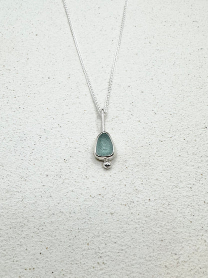 Blue Seaglass Pendant Silver