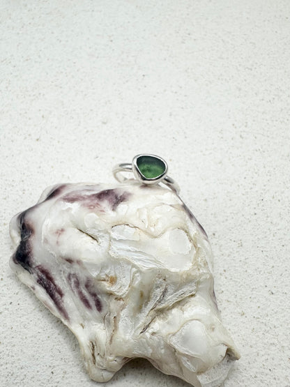 Green Seaglass Ring Silver