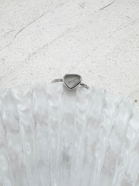 Silver Seaglass Ring in White