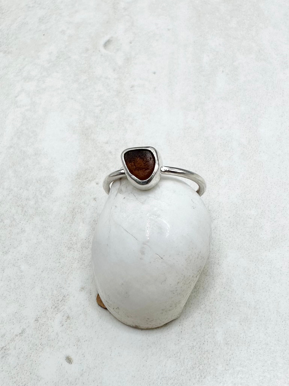 Amber Seaglass Ring Silver - L