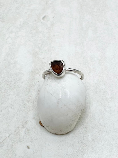 Amber Seaglass Ring Silver - L