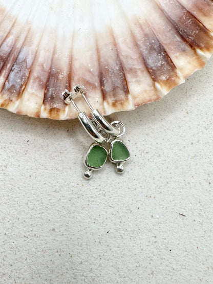 Green Seaglass Charms Silver