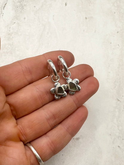 Green Seaglass Flower Charms Silver