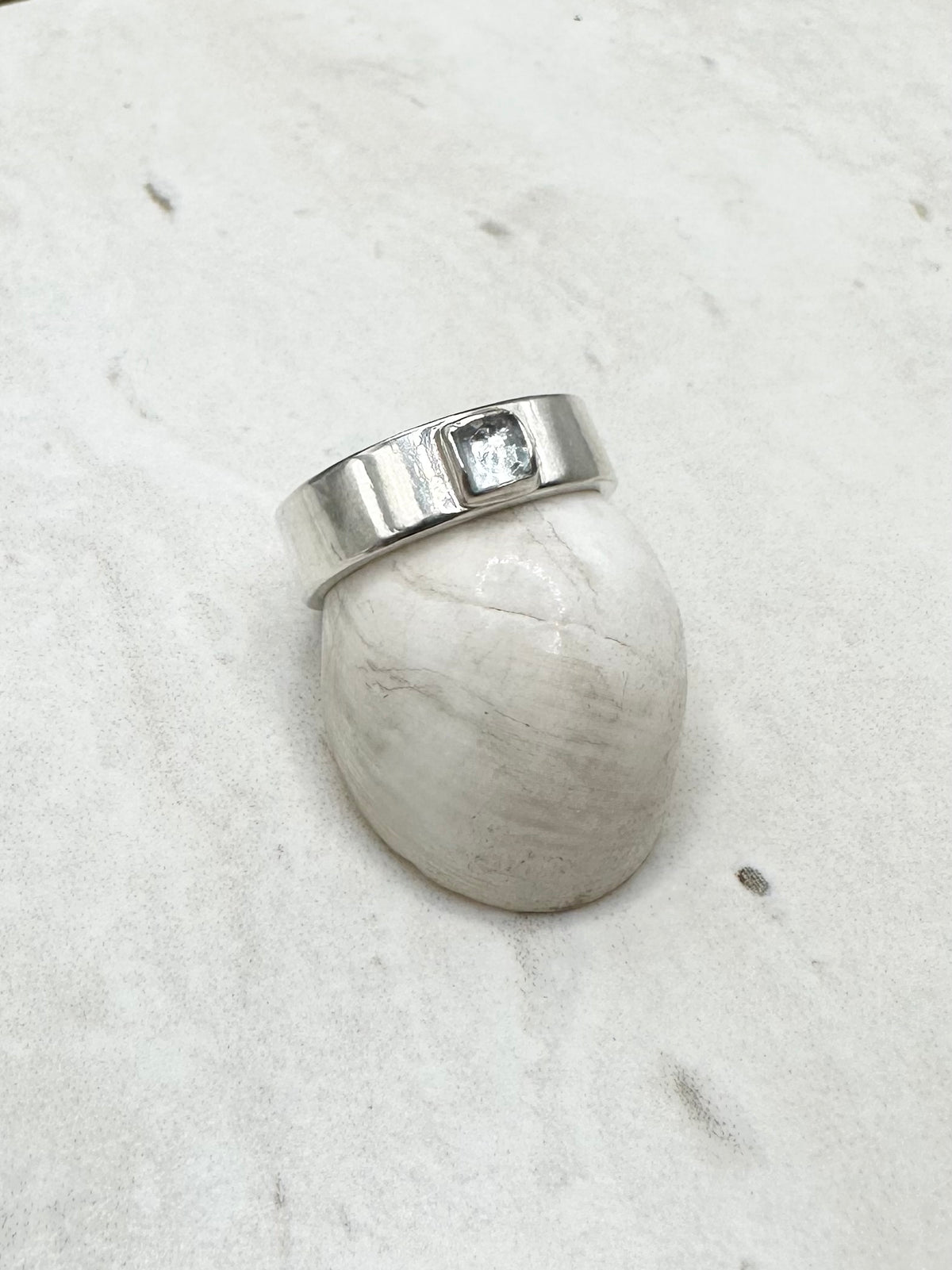 Square Aquamarine Ring Silver - O