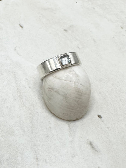 Square Aquamarine Ring Silver - O