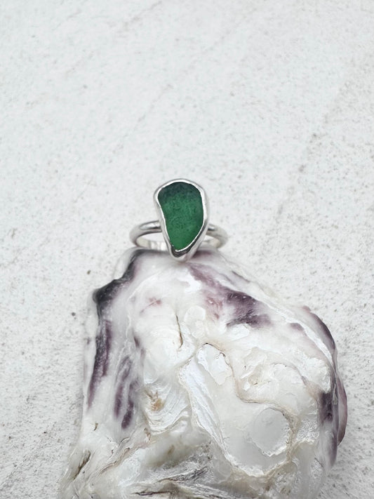 Green Seaglass Ring Silver