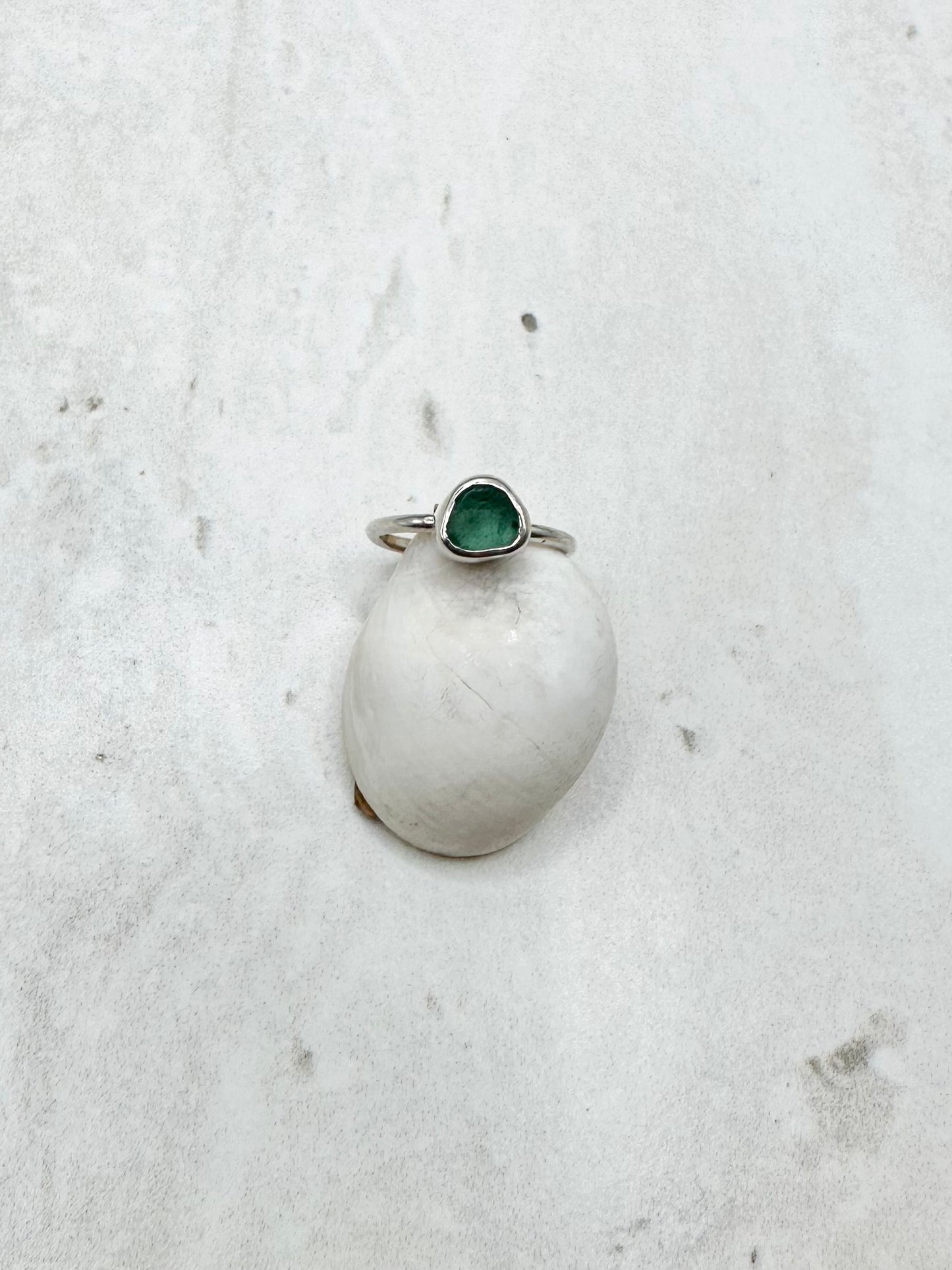 Teal Seaglass Ring Silver - I