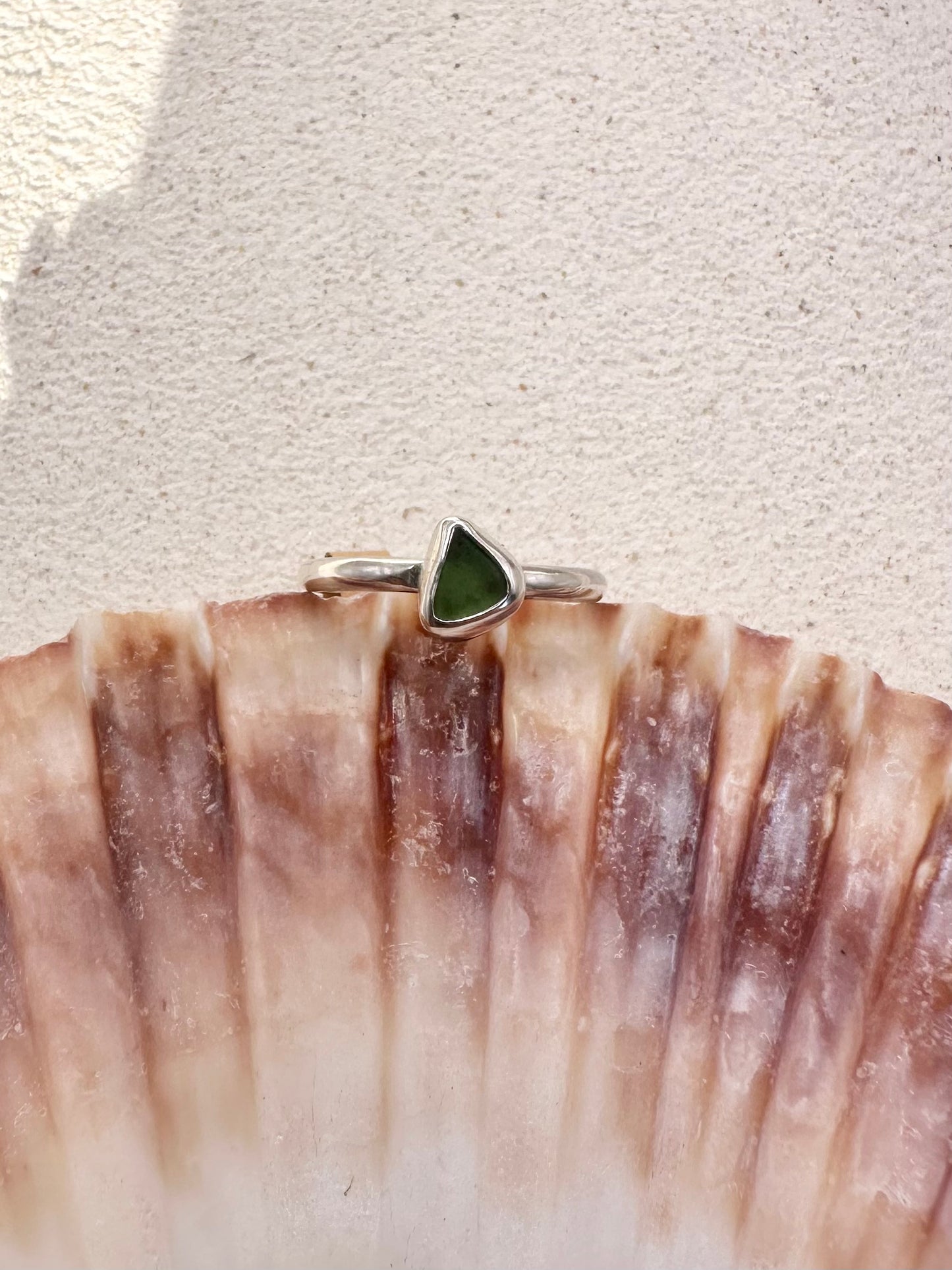 Green Seaglass Ring Silver