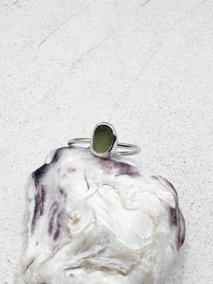 Green Seaglass Ring Silver