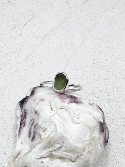 Green Seaglass Ring Silver