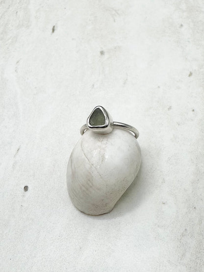 Green Seaglass Ring Silver - J