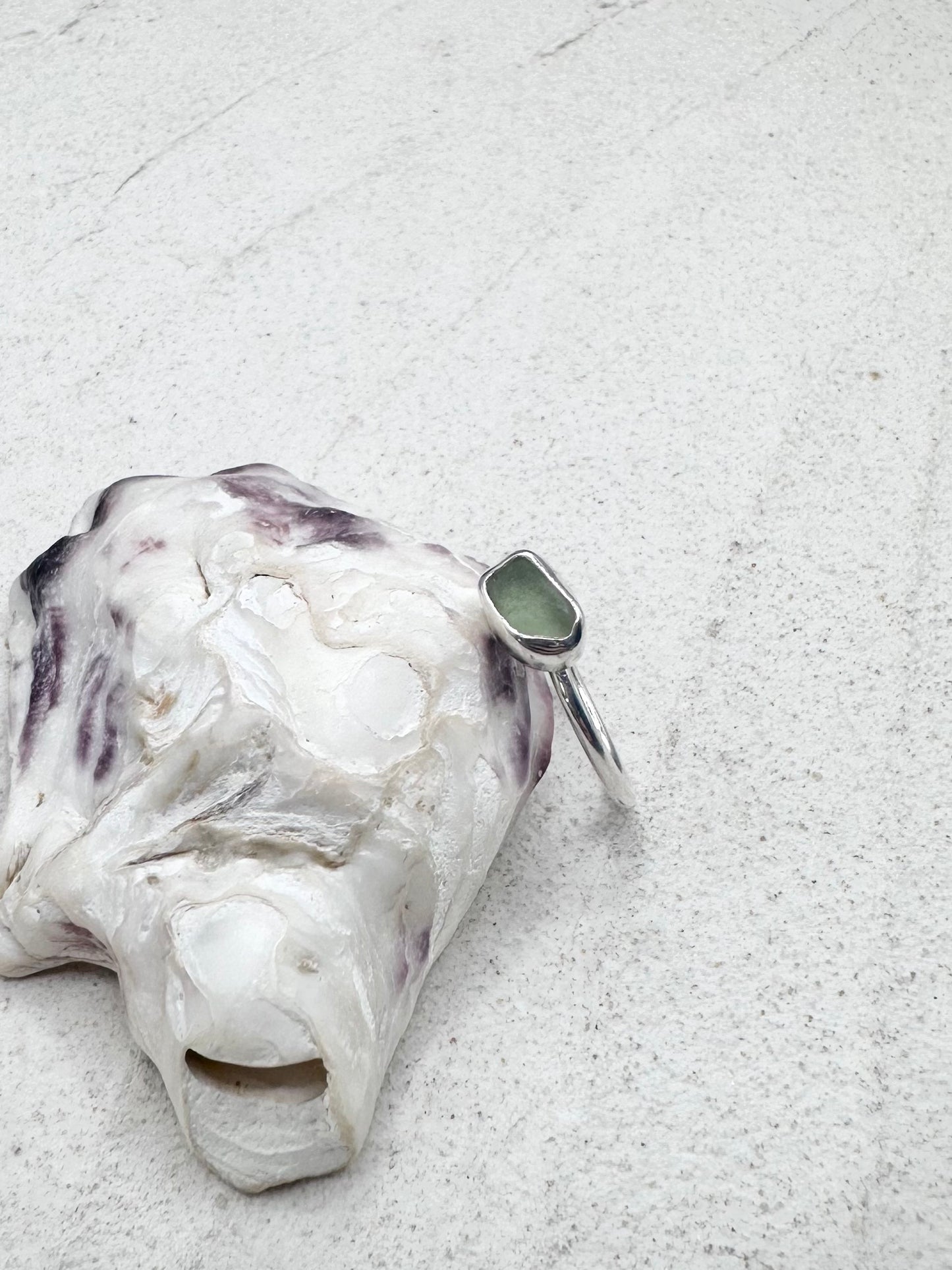 Light Green Seaglass Ring Silver