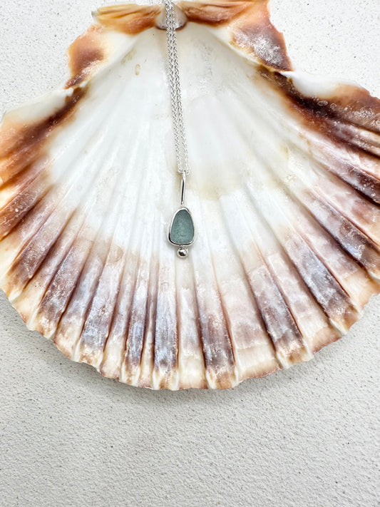 Blue Seaglass Pendant Silver