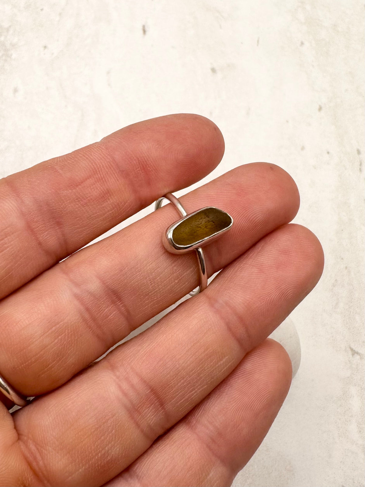 Yellow Seaglass Ring Silver - S