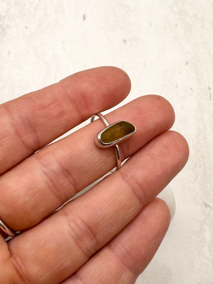 Yellow Seaglass Ring Silver - S