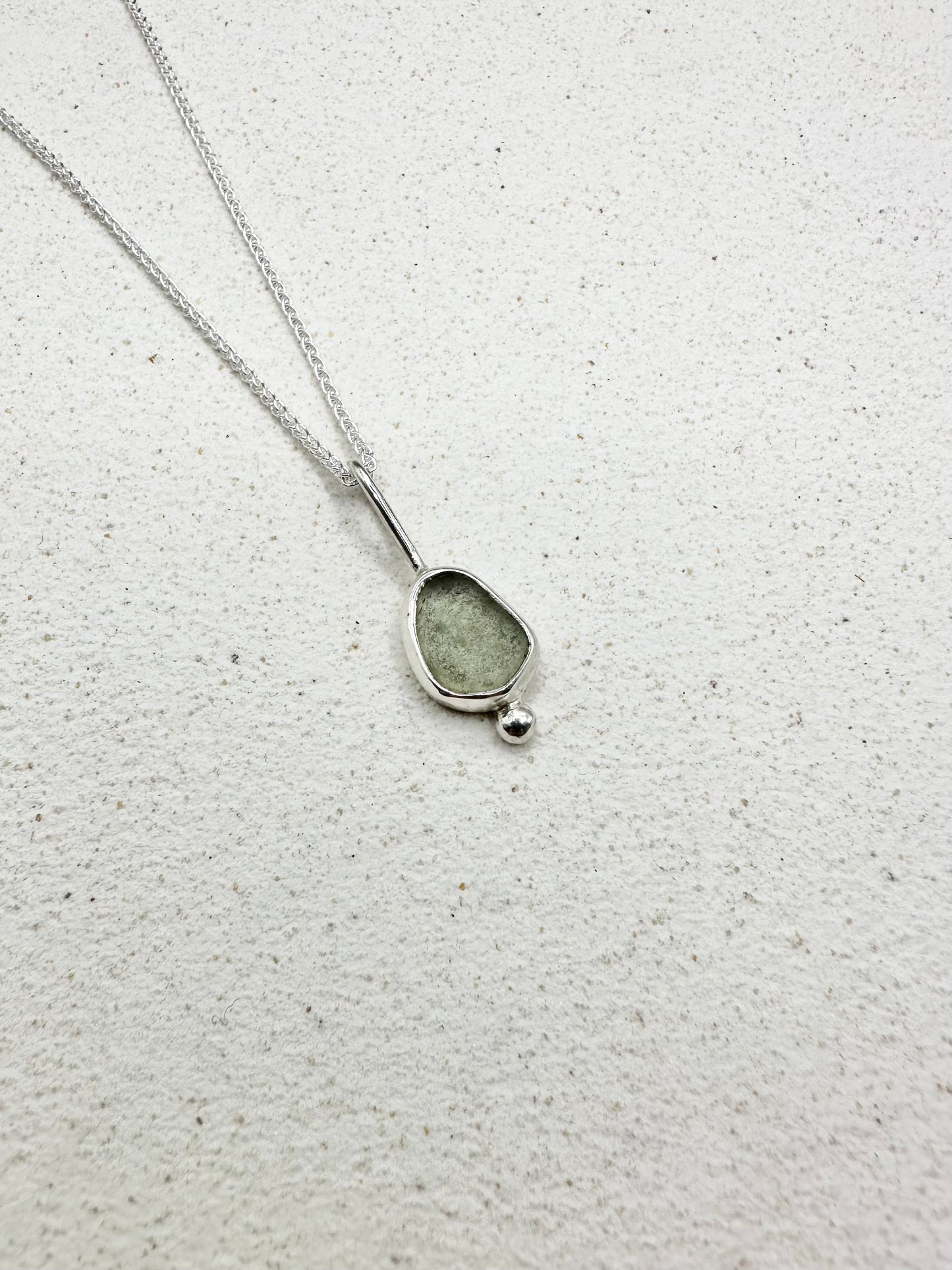 White Seaglass Pendant Silver