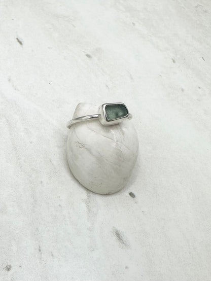 Light Teal Seaglass Ring Silver - P.5