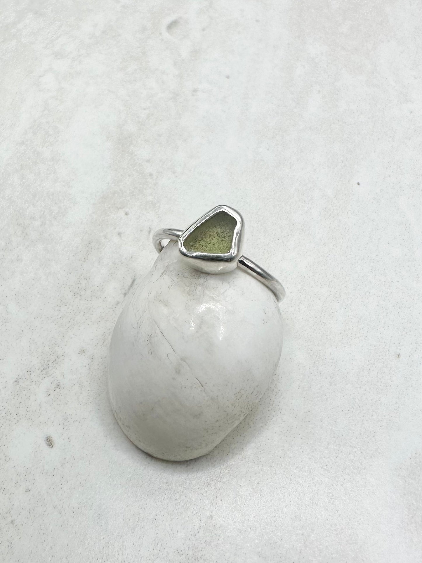 Light Green Seaglass Ring Silver - L