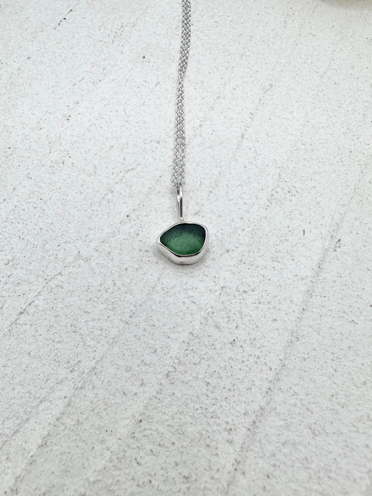Green Seaglass Pendant in Silver
