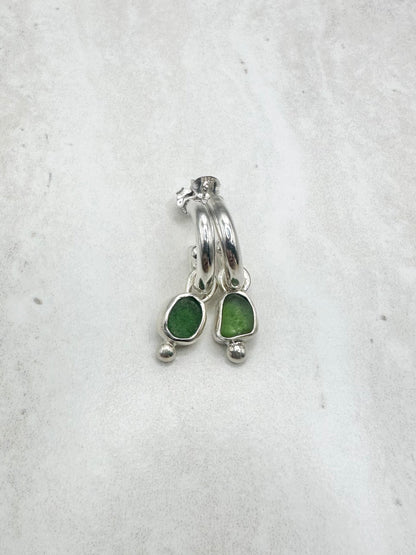 Green Seaglass Charms Silver