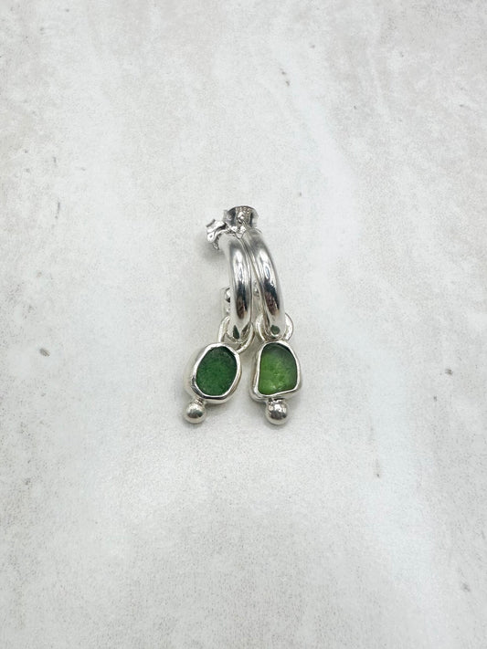 Green Seaglass Charms Silver