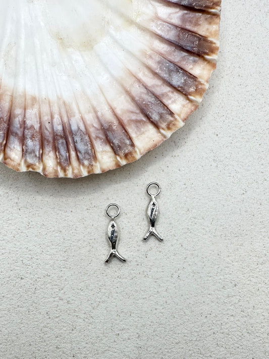 Chunky Fish Charm Earrings Silver