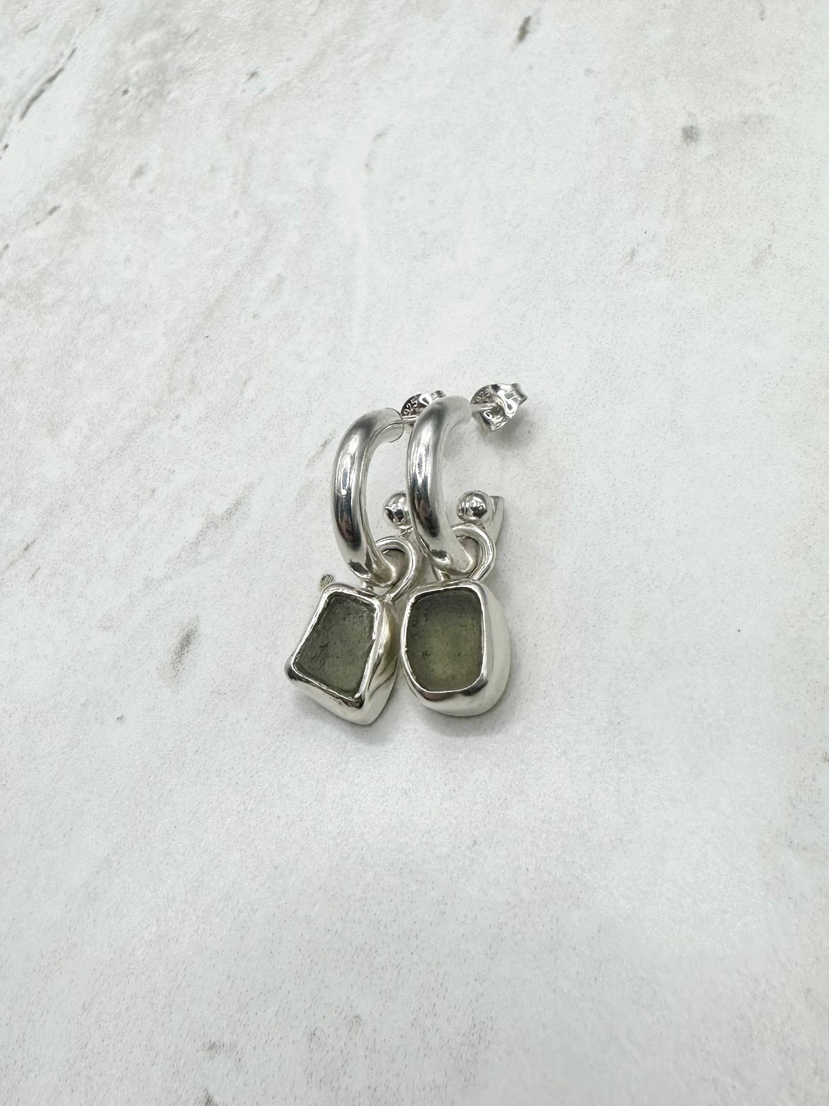 Green Seaglass Charms Silver