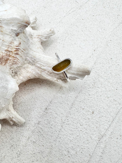 Silver Seaglass Ring in Yellow