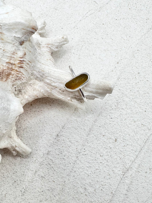 Silver Seaglass Ring in Yellow