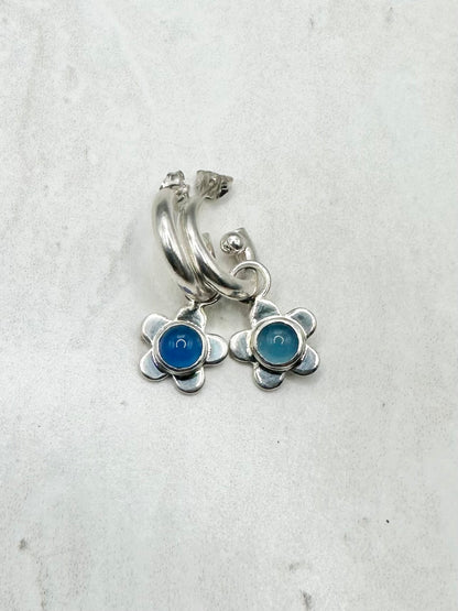 Blue Agate Flower Charms Silver
