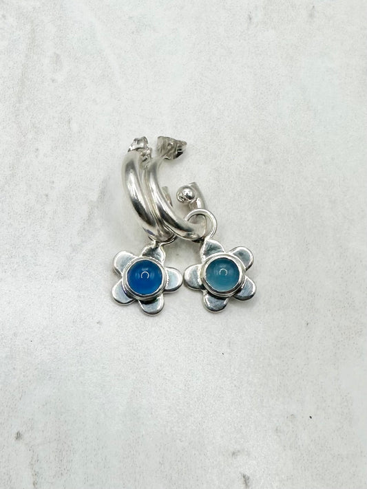Blue Agate Flower Charms Silver