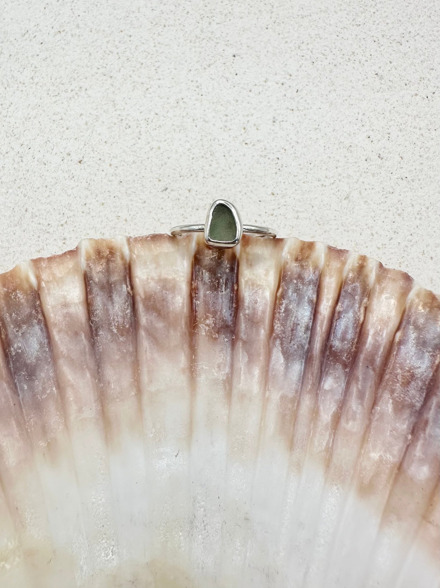 Light Green Seaglass Ring Silver