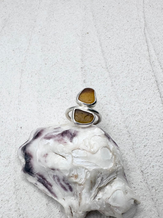 Amber Seaglass Ring Silver