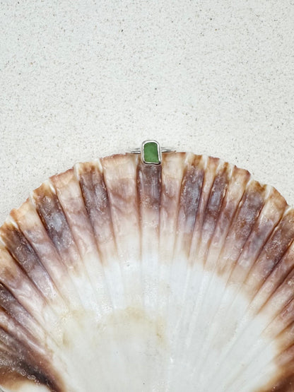 Green Seaglass Ring Silver