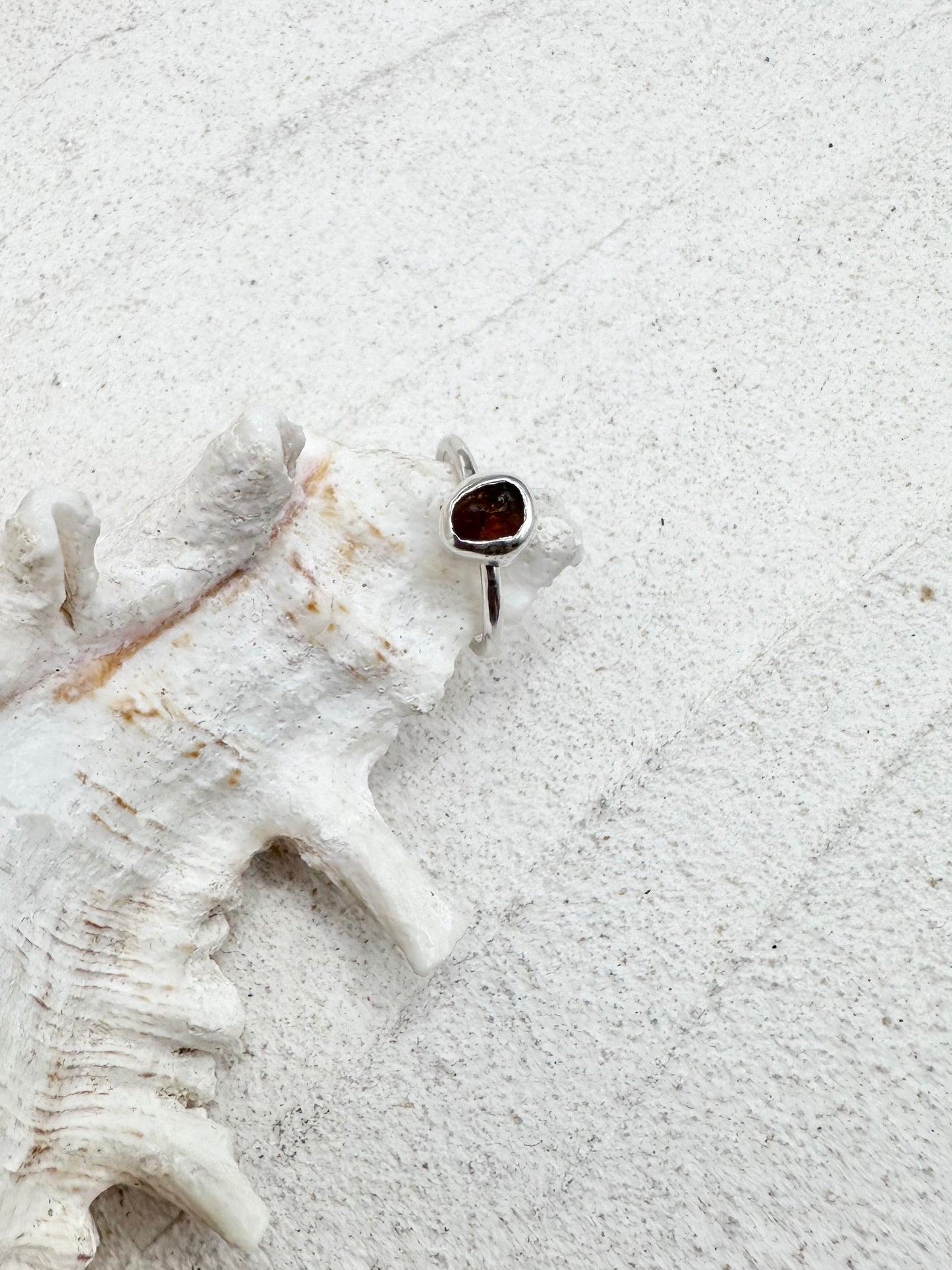 Silver Seaglass Ring in Amber