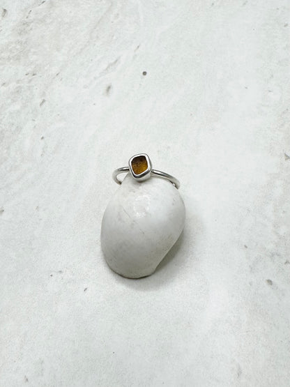 Amber Seaglass Ring Silver - K