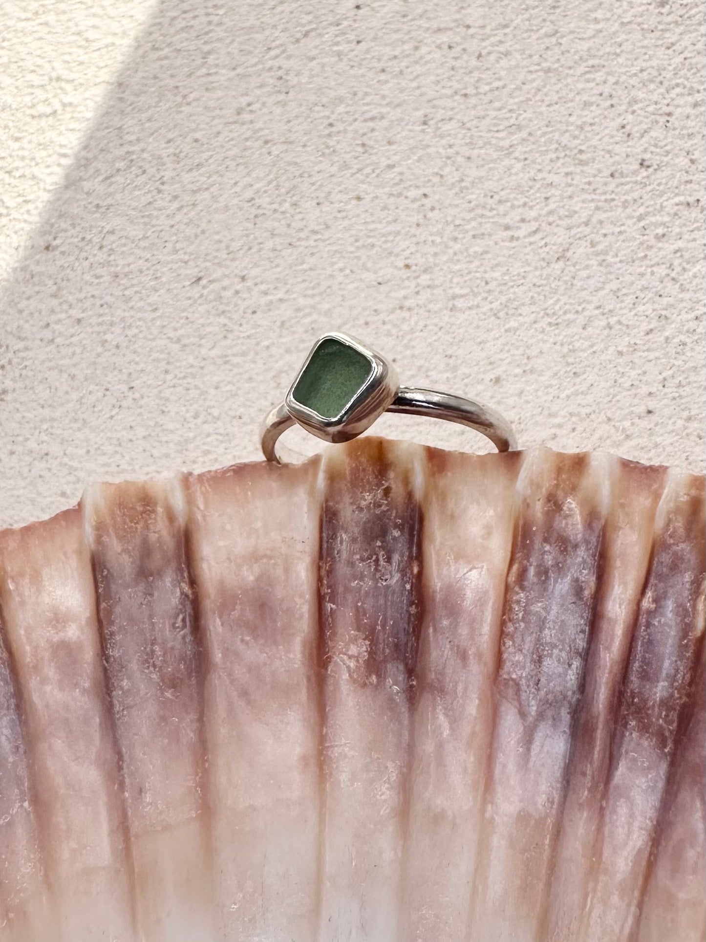 Teal Seaglass Ring Silver