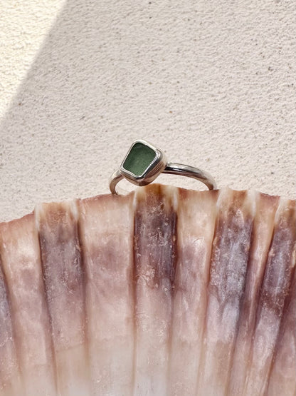 Teal Seaglass Ring Silver