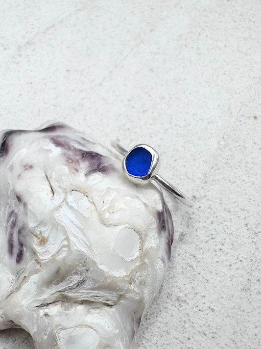 Blue Seaglass Ring Silver