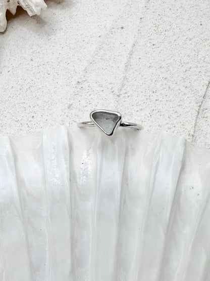 Silver Seaglass Ring in White