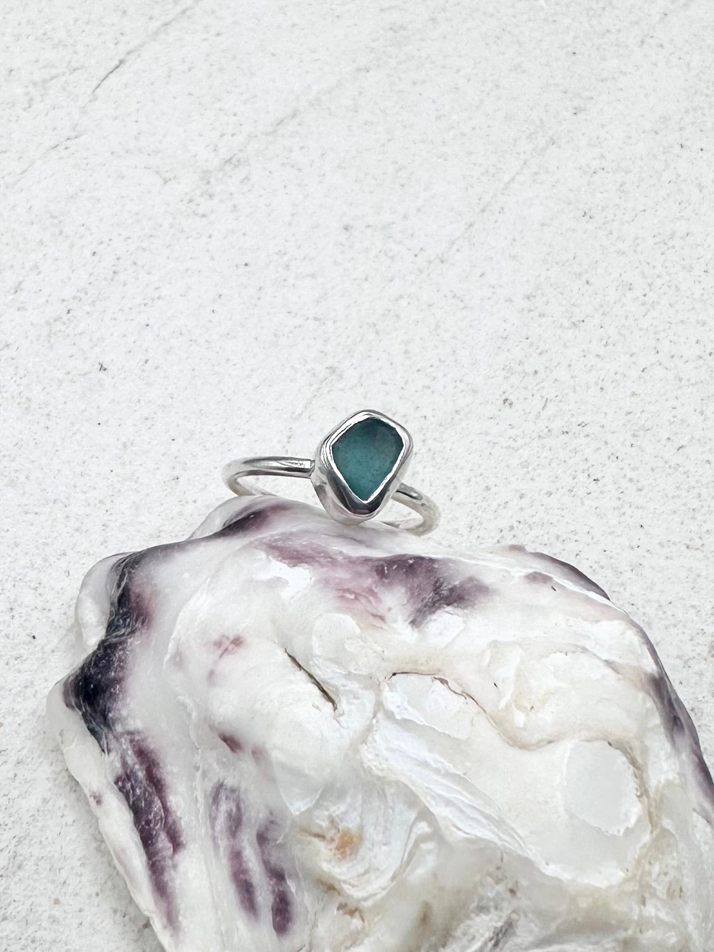 Teal Seaglass Ring Silver