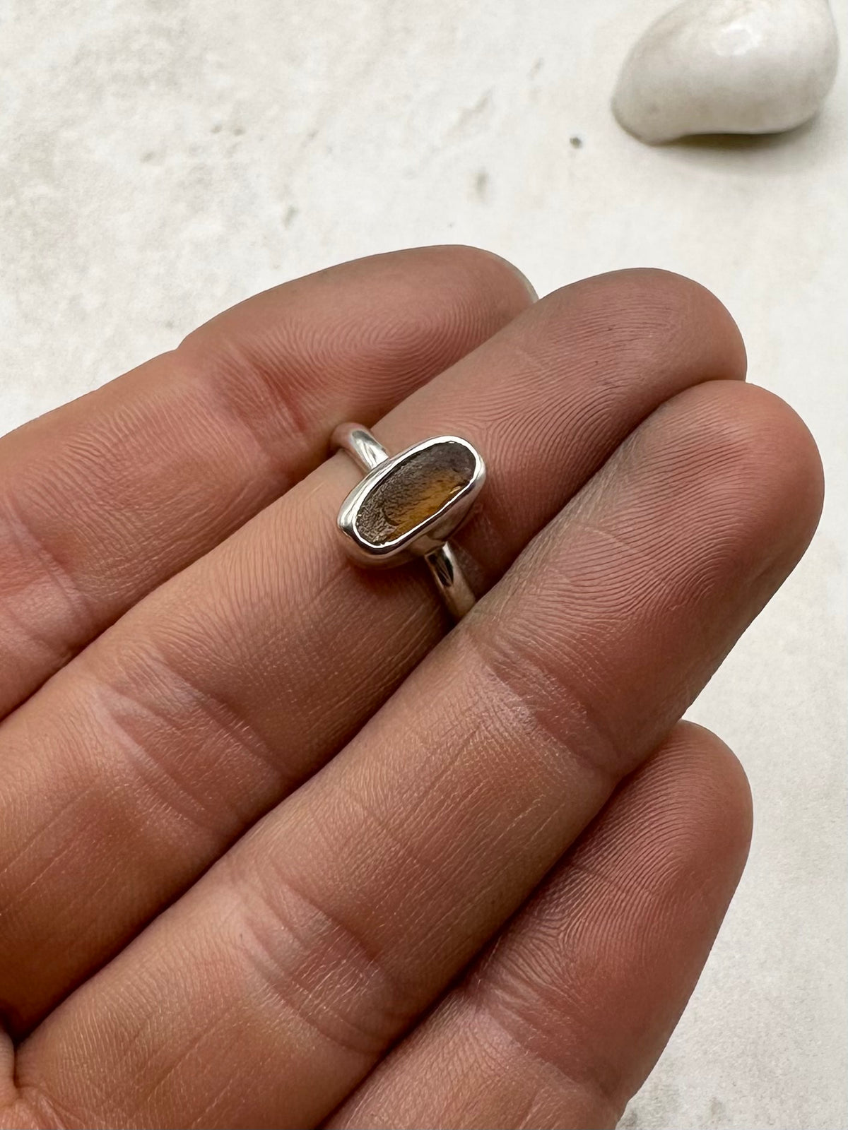 Amber Seaglass Ring Silver - K