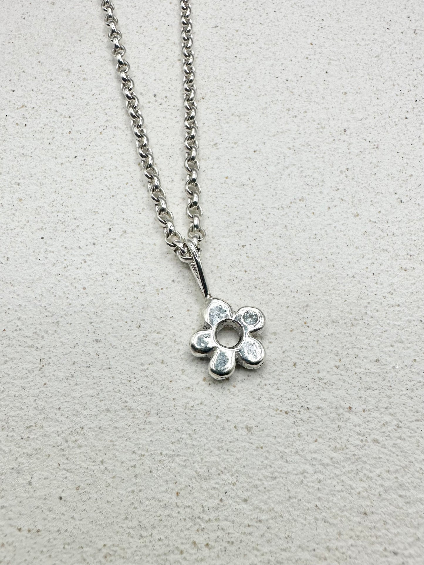 Mini Chunky Flower Pendant Silver & Aquamarine