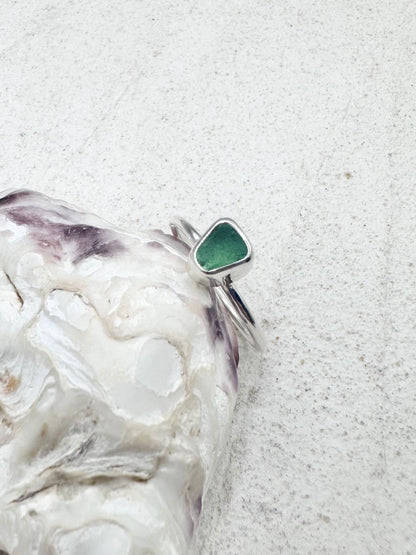 Light Green Seaglass Ring in Silver